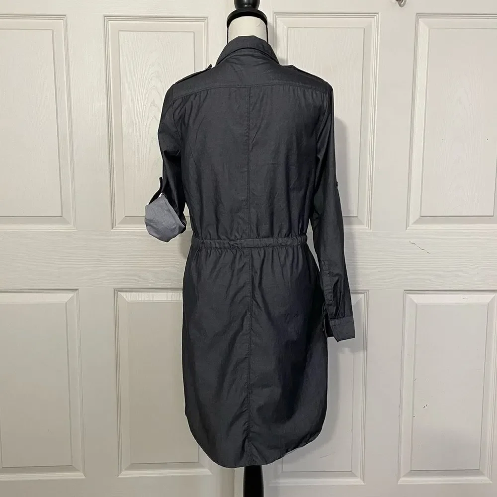 Gap Dark Cotton Drawstring Waist Shirtdress with Pockets, Medium - Picture 5 of 13
